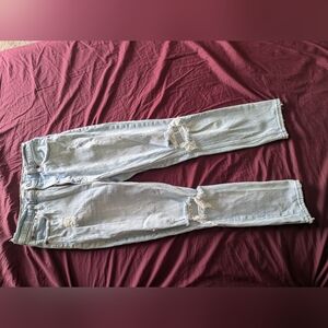 Light Blue Distressed Jeans - Skinny High Rise